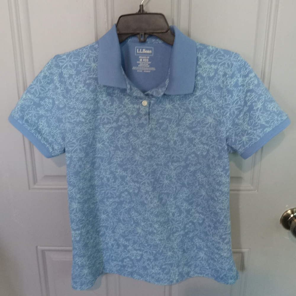 L.L. Bean Blue Floral Polo Shirt